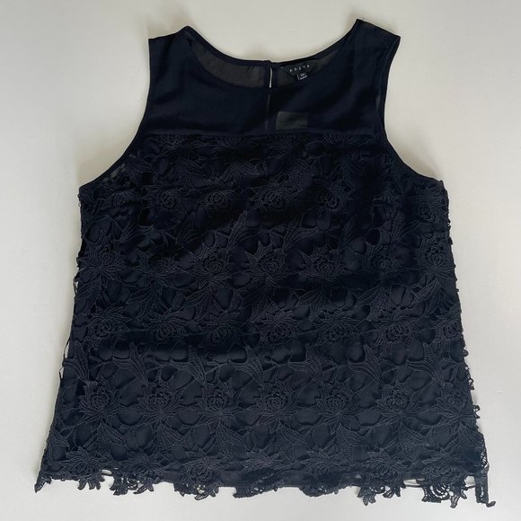 Adiva Tops - Elegant and Charming Sleeveless Tank Style Black Guipure Lace Top Blouse - NWT